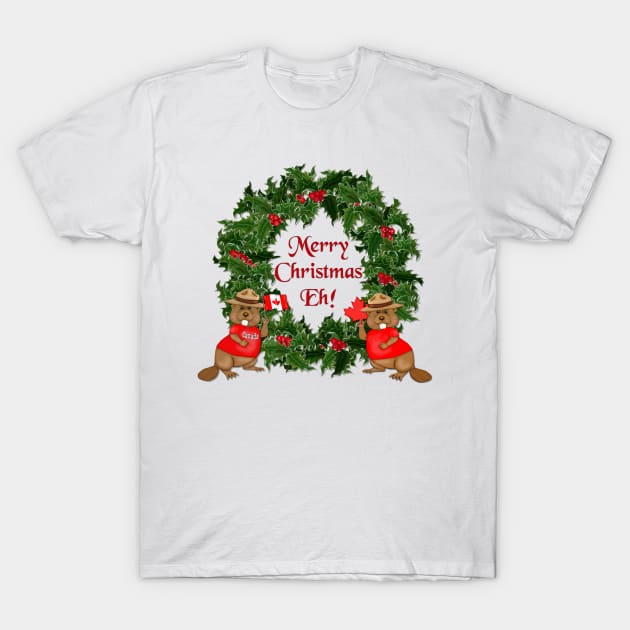 Canadian Mountie Beaver Christmas Eh! T-Shirt by SpiceTree